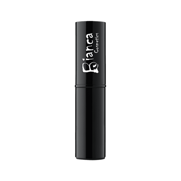 A black lipstick tube on a green background.