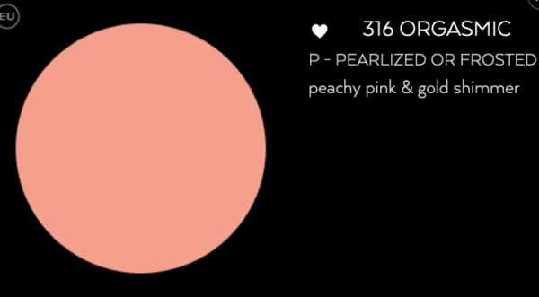 A pink circle with the words organic peachy pink gold.