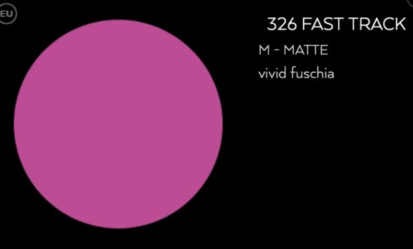A purple circle with the words m - matte vivid fuschia.